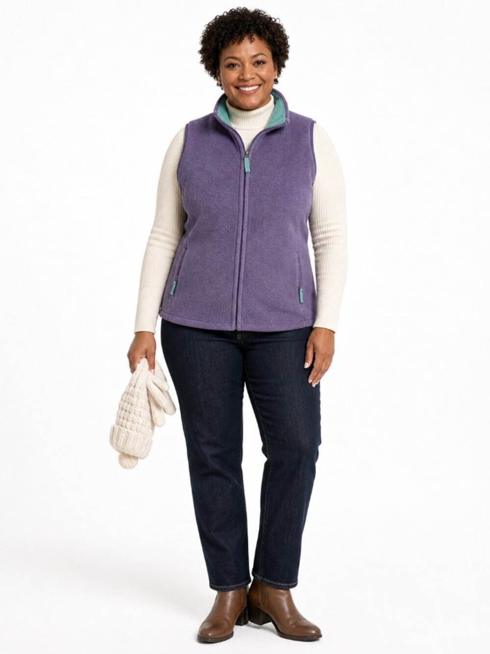 Eddie Bauer Fleece Vest Purple Full Zip Outdoor Hiking Size L
